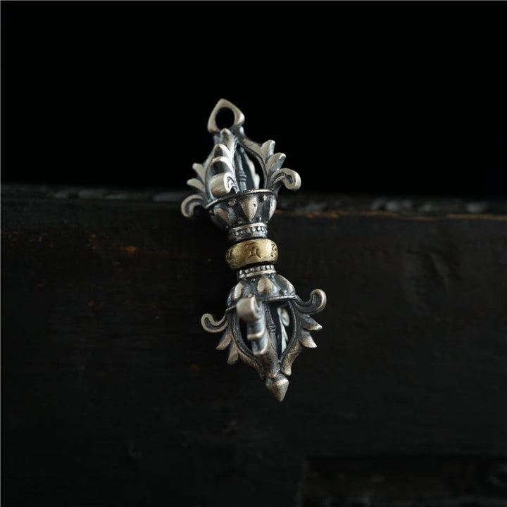 Pendentif en argent sterling 925 Buddha Stones Om Mani Padme Hum Dorje Vajra gravé pour la force