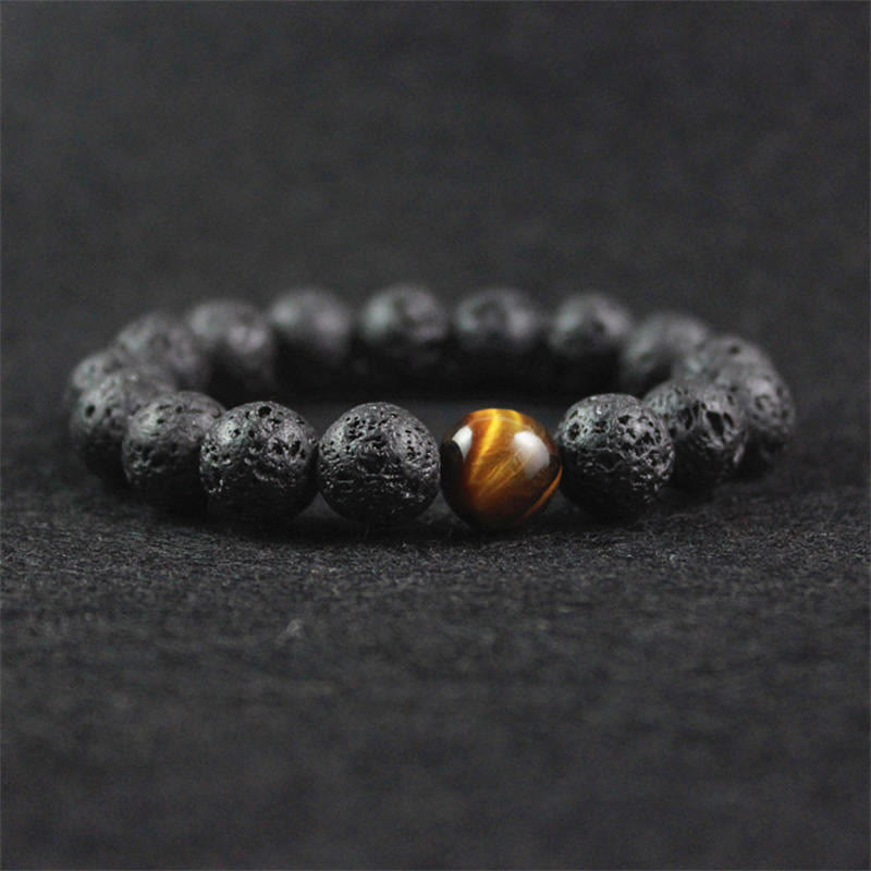 Bracelet de guérison de la paix en pierre de lave et œil de tigre en Buddha Stones - Pierre de lave (tour de poignet 17 cm) - image 0