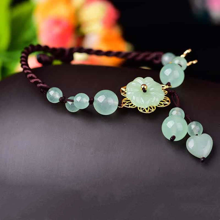Buddha Stones Bracelet de cheville Fleur de Jade Papillon Chance Abondance