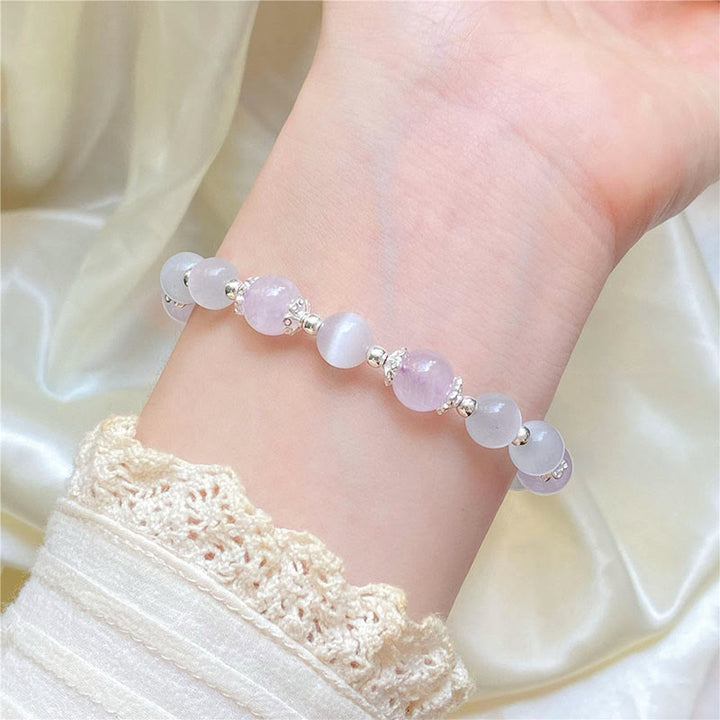 Bracelet étoile de conscience spirituelle œil de chat en améthyste naturelle en argent sterling 925 de Buddha Stones