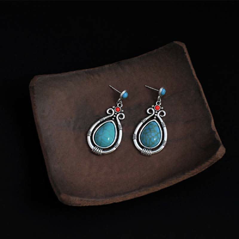 Boucles d'oreilles pendantes en forme de goutte d'eau turquoise vintage du Tibet