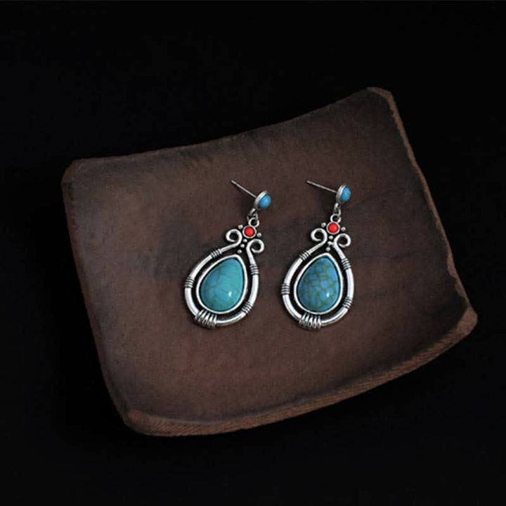 Boucles d'oreilles pendantes en forme de goutte d'eau turquoise vintage du Tibet