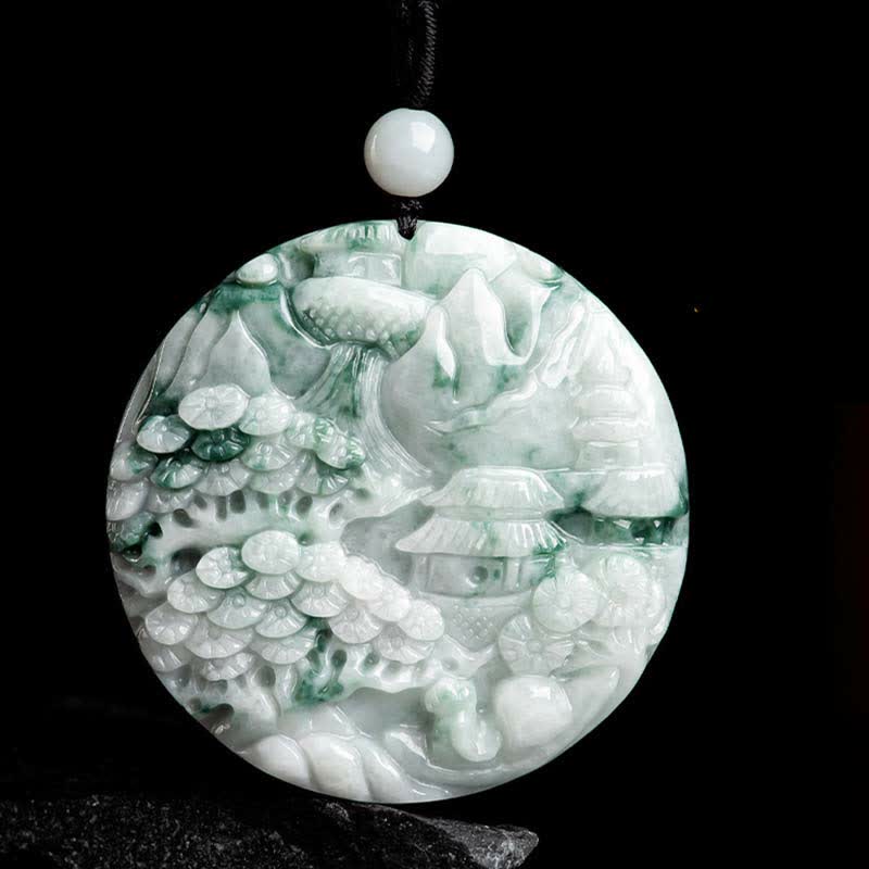 Collier en jade Buddha Stones et paysage de montagne