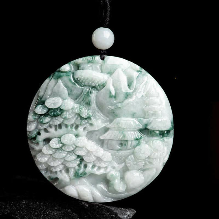 Collier en jade Buddha Stones et paysage de montagne
