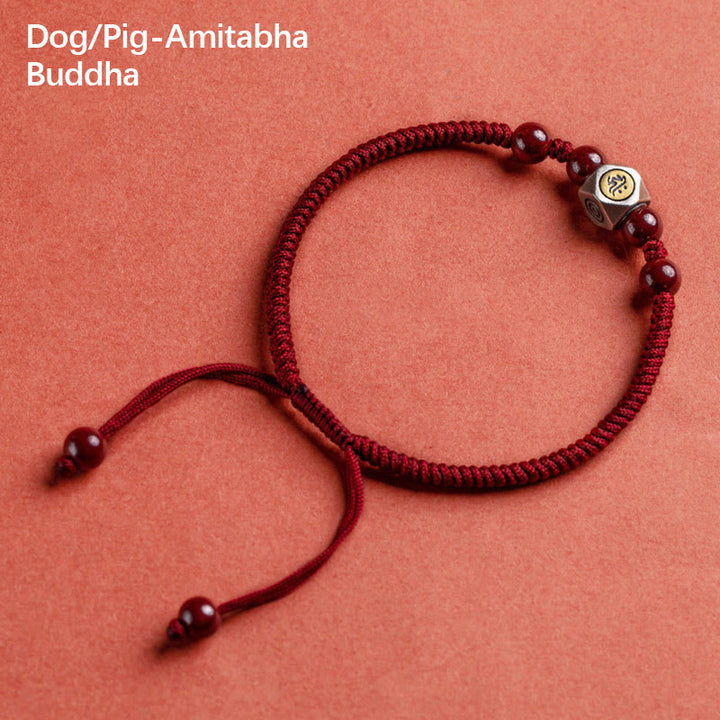 Bracelet Buddha Stones de Bouddha et Signes du Zodiaque Chinois Natal Bouddha Cinabre - Chien/Cochon - Bouddha Amitabha - Rouge (tour de poignet 14-18 cm) - image 23