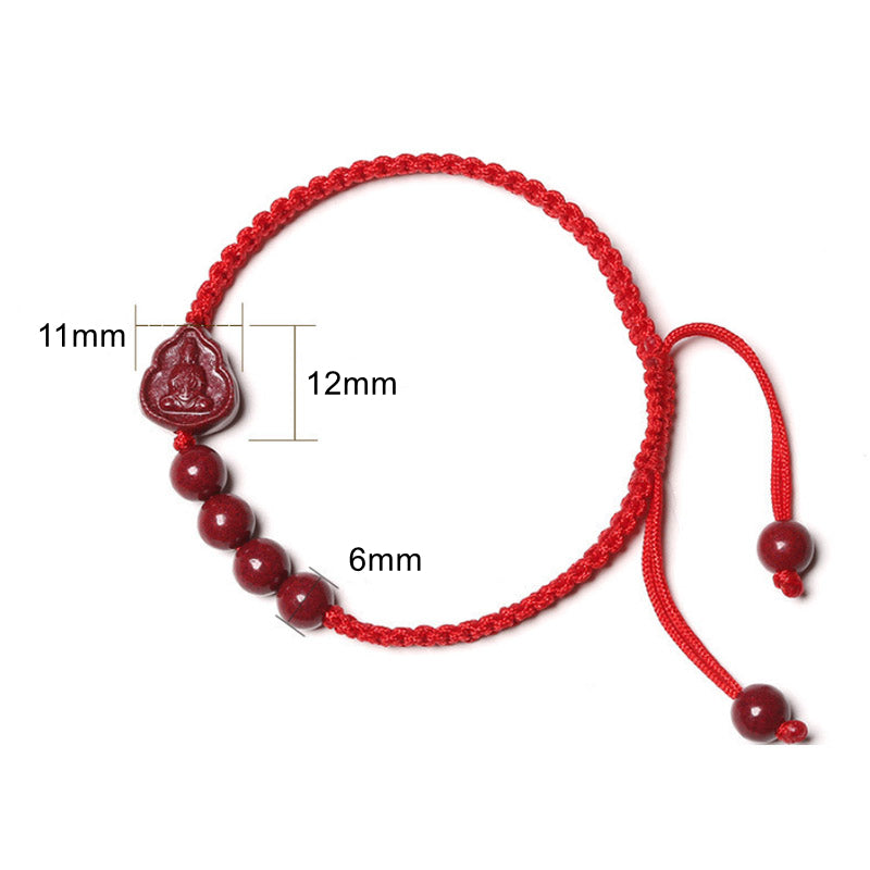 Bracelet en cordon de bénédiction en cinabre Bouddha rieur Avalokitesvara de Buddha Stones