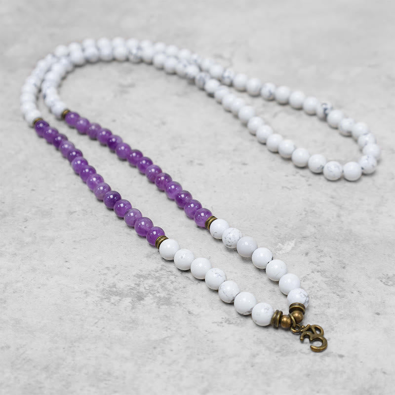Bracelet Mala 108 Buddha Stones en améthyste blanche turquoise OM guérison énergie méditation