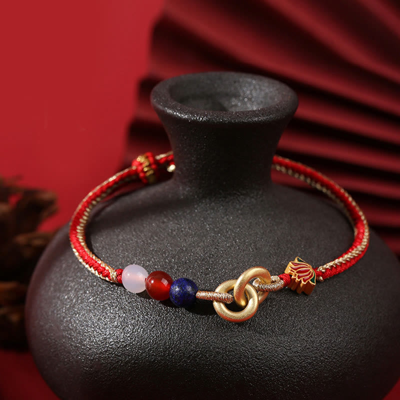 Bracelet de bon augure Lotus à double boucle de paix en argent sterling 925 Buddha Stones