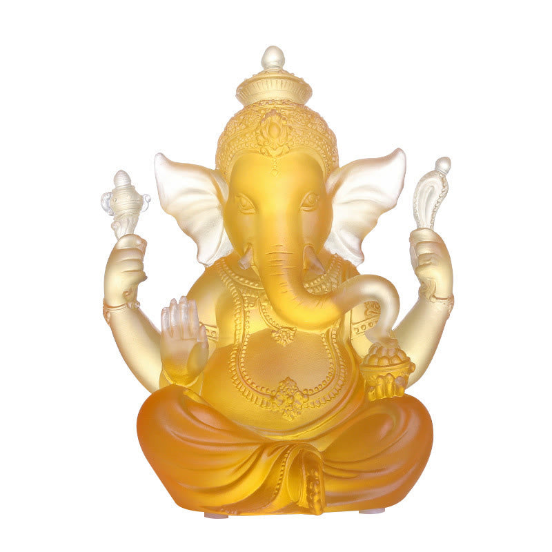 Buddha Stones faites à la main Ganesh Ganpati Figurine d'éléphant Liuli Pièce d'art en cristal Statue de protection Décoration de la maison
