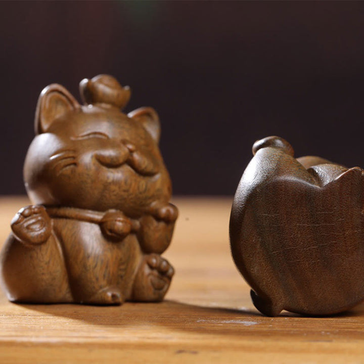 Mini lingot de bois de santal vert en Buddha Stones, chat porte-bonheur sculpté, décorations de bureau pour la paix - image 18