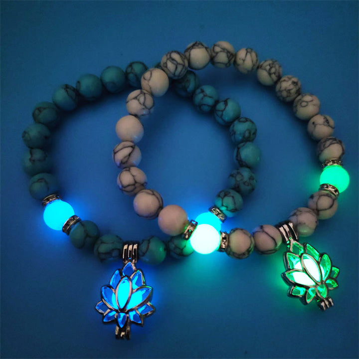 Bracelet de protection Lotus en perles lumineuses en turquoise tibétaine Buddha Stones