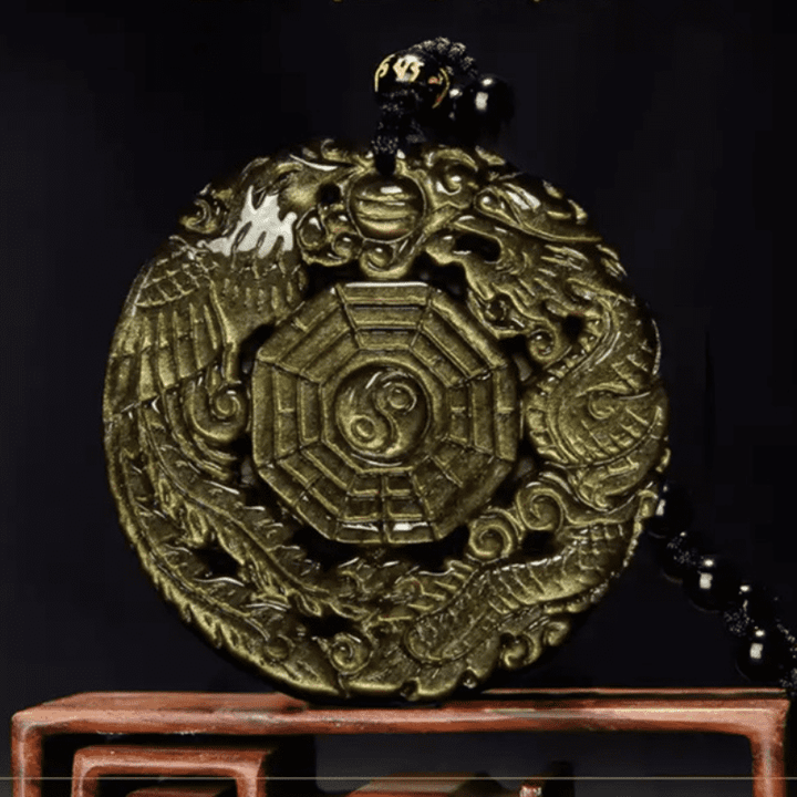 Collier avec pendentif en obsidienne dorée et Buddha Stones