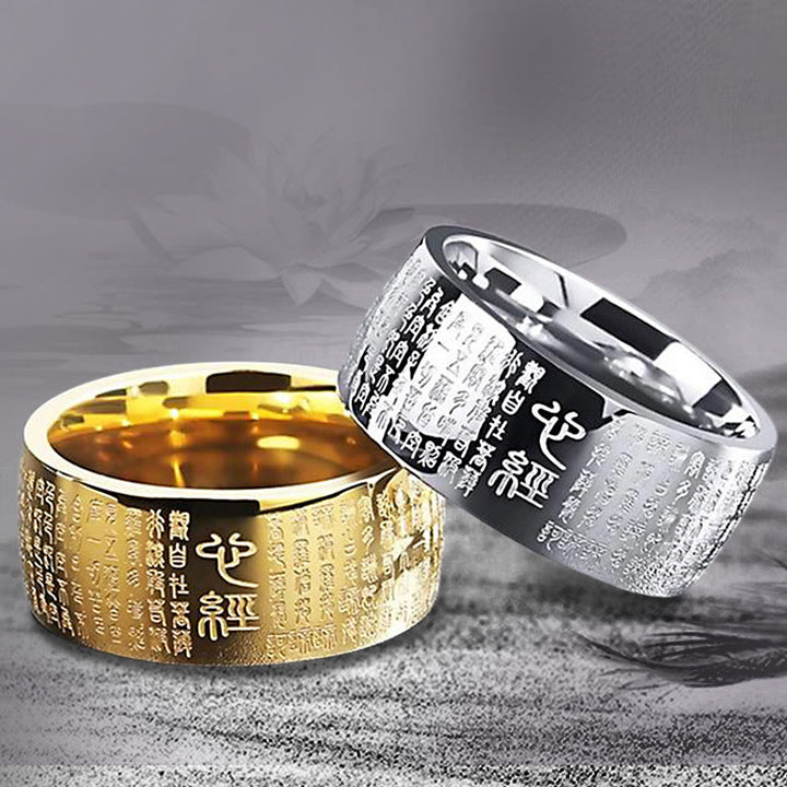 Bague porte-bonheur Buddha Stones Feng Shui Bouddhisme Sutra du cœur antique