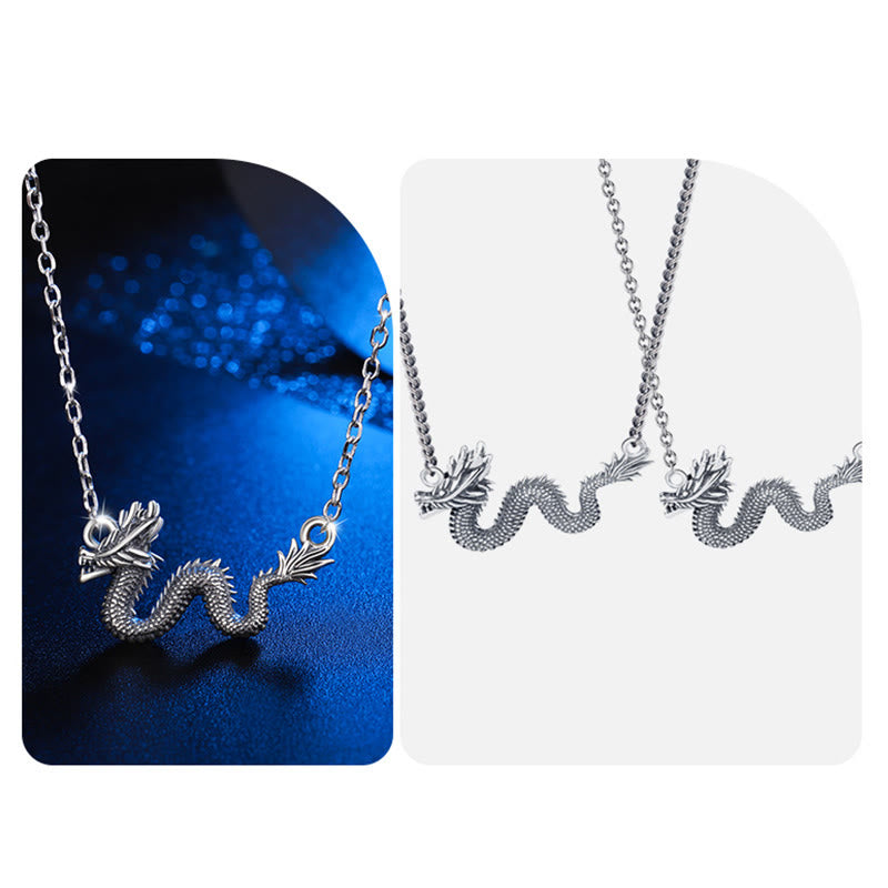 Collier avec pendentif en chaîne de protection du dragon de bon augure en argent sterling 925 Buddha Stones
