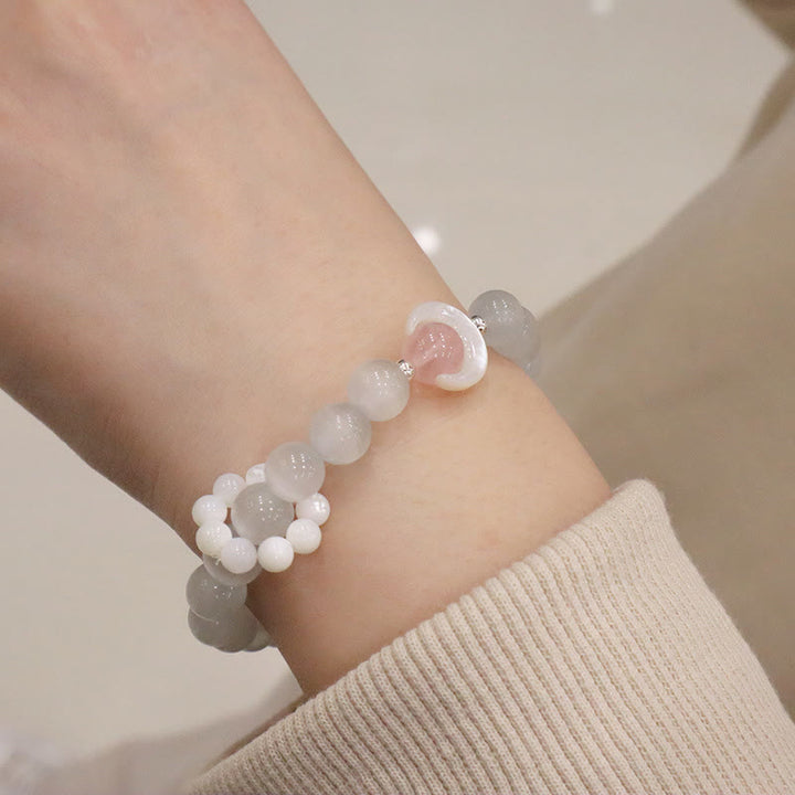Buddha Stones de guérison en forme de croissant de lune en argent sterling 925 avec améthyste naturelle et aigue-marine en cristal rose œil de chat