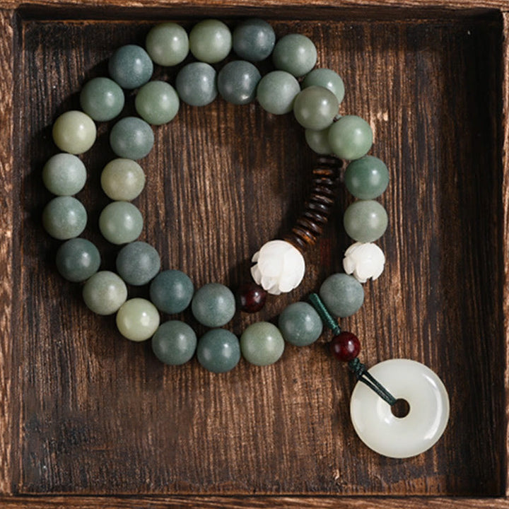 Bracelet double tour en jade et pierre de Buddha Stones avec boucle de paix et sagesse