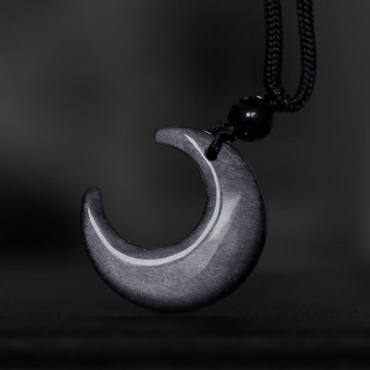 Collier pendentif en forme de croissant de lune en cristal d'obsidienne et de sélénite avec Buddha Stones et argent naturel, protection du couple Yin Yang - image 6