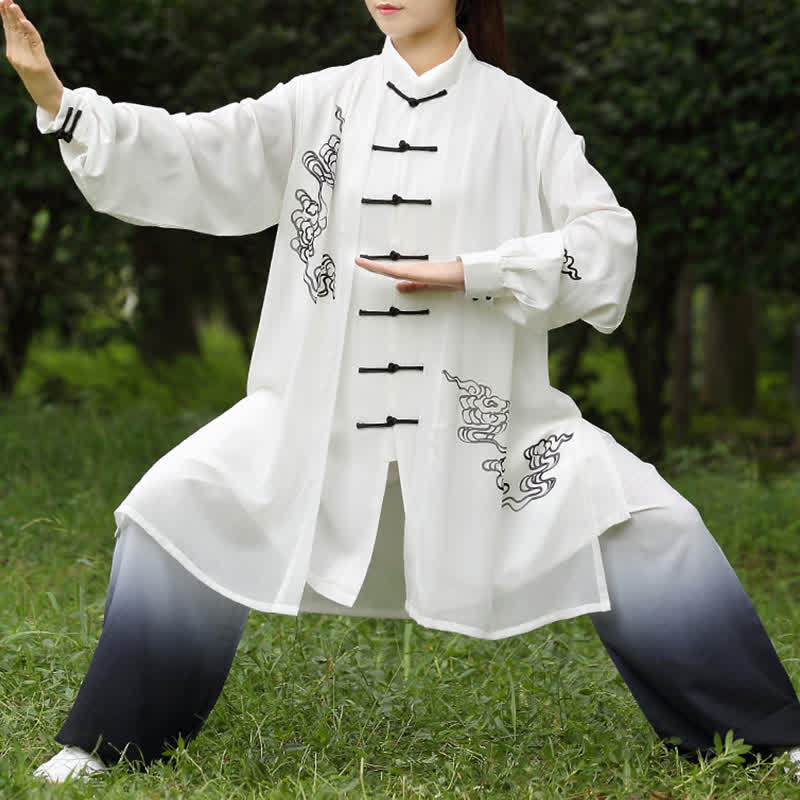 Ensemble de vêtements pour femmes Buddha Stones, nuages de bon augure, dégradé de méditation, prière, pratique spirituelle du Tai Chi et du Qigong