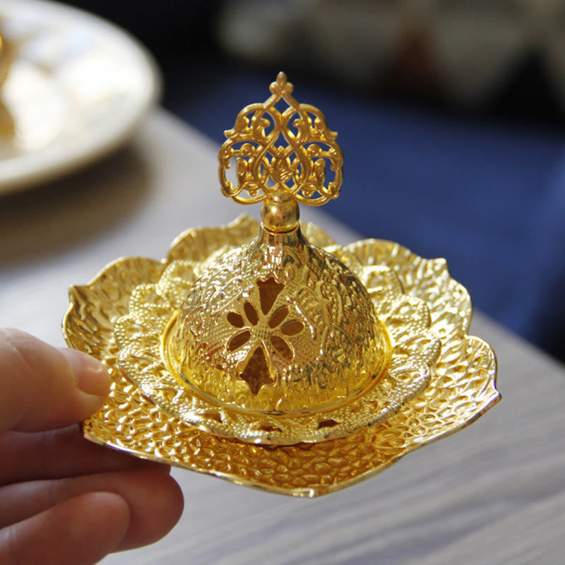 Brûleur d'encens spirituel en alliage de métal mini sous-verre en feuille d'or