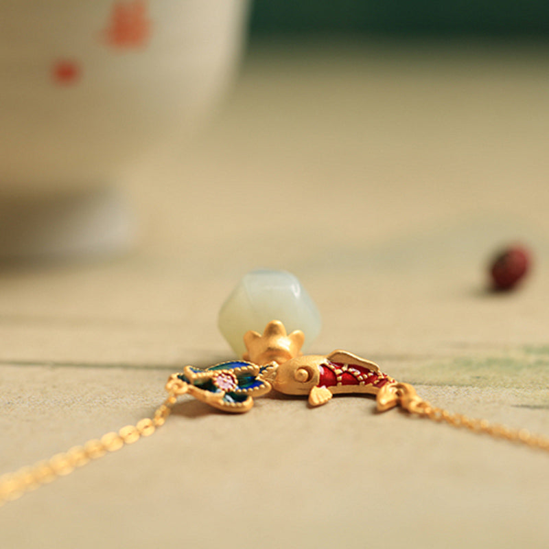 Collier de protection en cuivre avec pendentif en Buddha Stones, jade blanc, carpe koï et lotus. - image 8