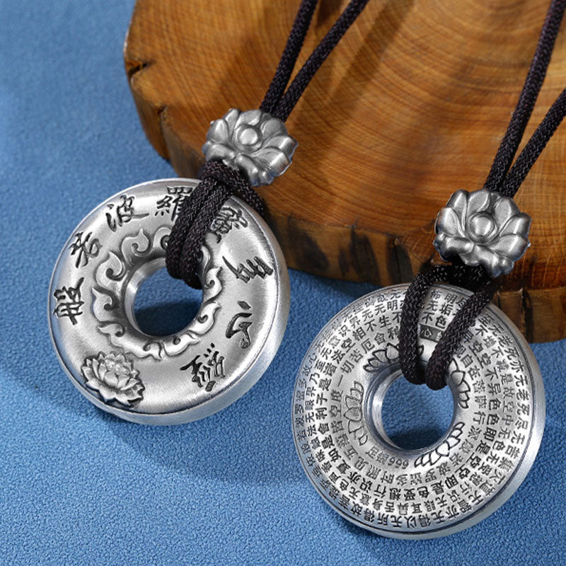Collier avec pendentif en argent sterling 999 Buddha Stones et boucle de paix en forme de cœur Sutra Lotus - image 1