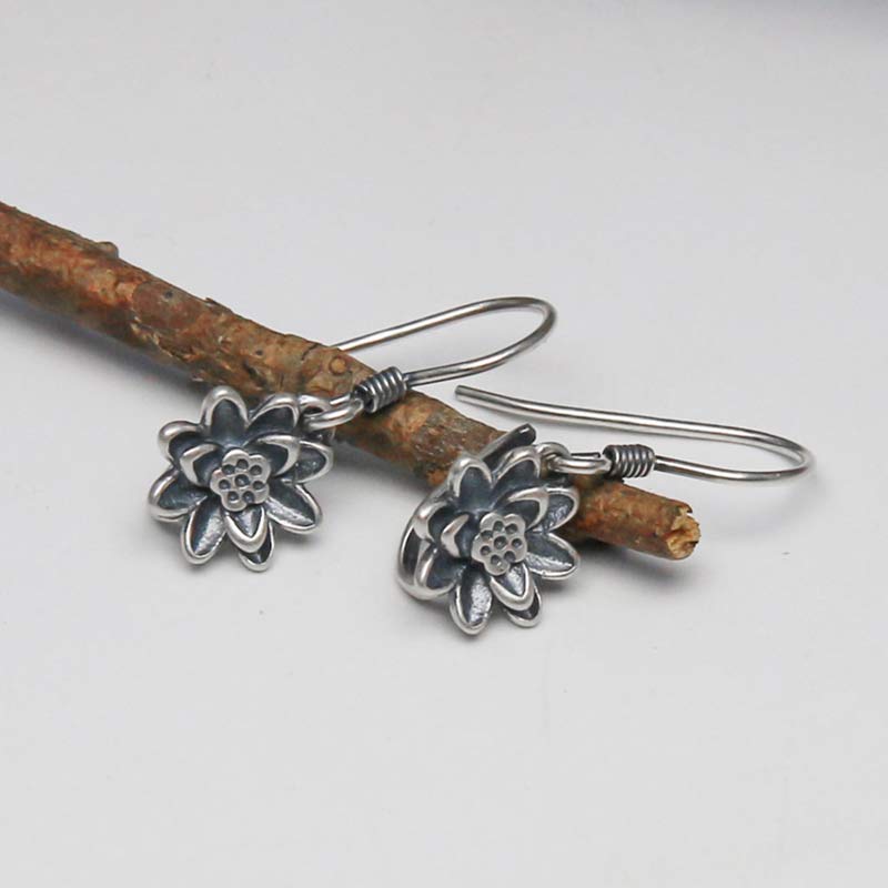 Boucles d'oreilles Buddha Stones en argent sterling 925 en forme de fleur de lotus - image 4