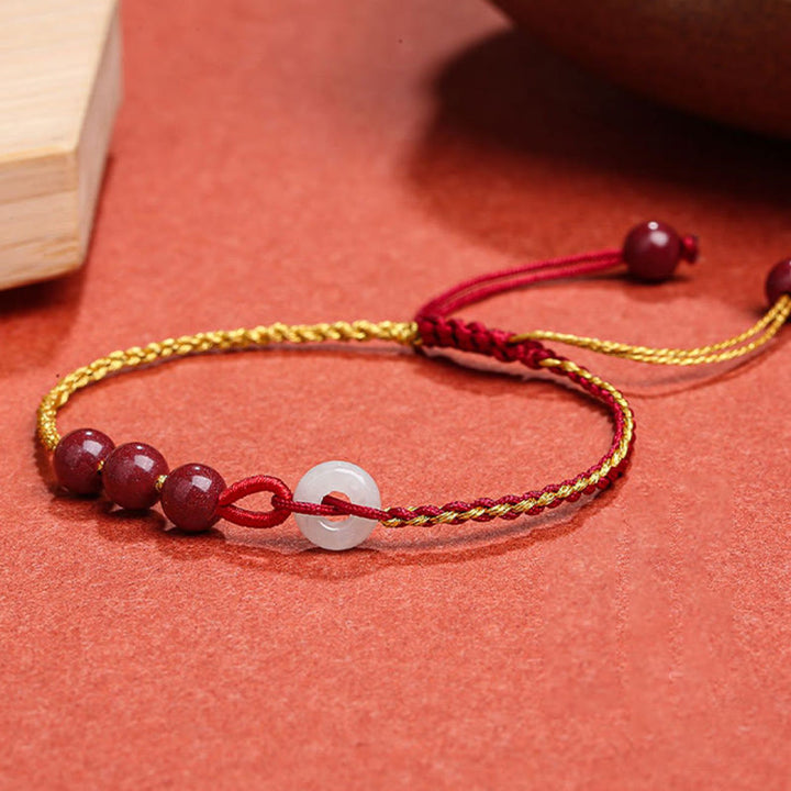 Bracelet de bénédiction avec boucle de paix en jade cinabre naturel de Buddha Stones