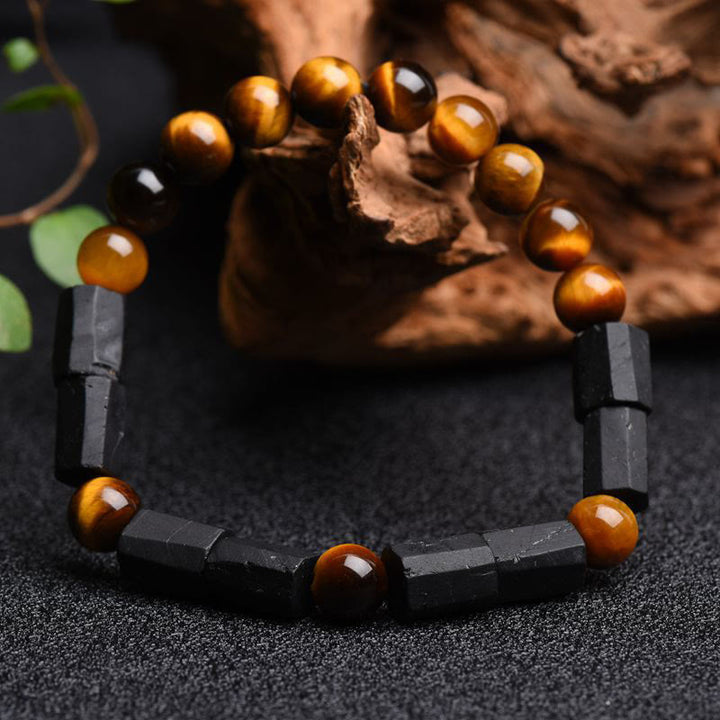 Bracelet positif en tourmaline noire naturelle œil de tigre Buddha Stones