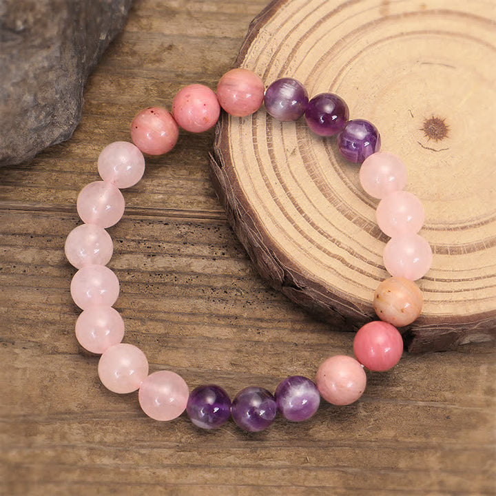 Bracelet de guérison spirituelle à pampilles en améthyste et quartz rose avec 108 perles de Mala Buddha Stones