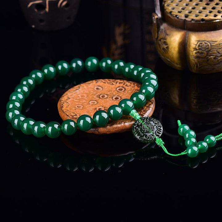 Buddha Stones Agate verte naturelle Poignet Mala Manifestation Poche Mala Décoration de voiture