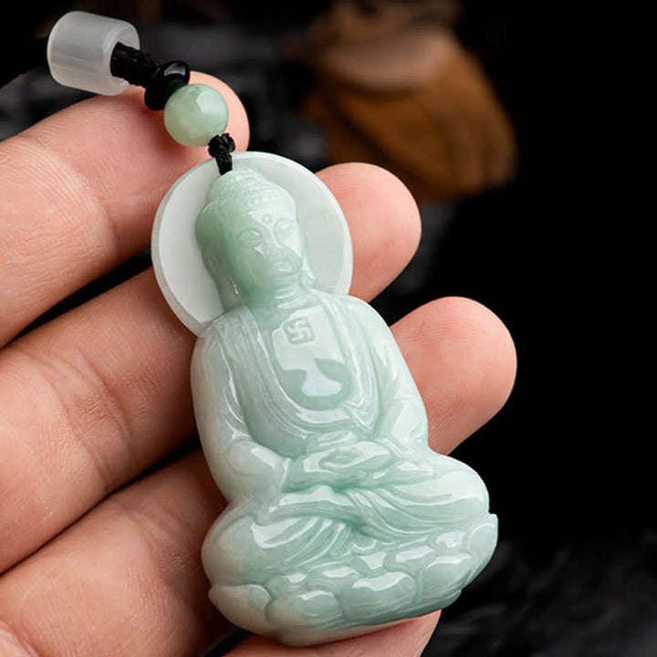 Collier en cordon de compassion avec amulette en jade Bouddha Amitabha et Buddha Stones