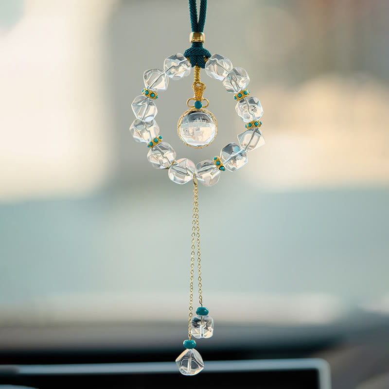 Décoration à suspendre pour voiture en forme de gourde de cerf en cristal blanc Buddha Stones