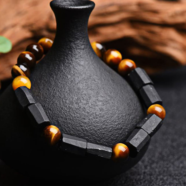 Bracelet positif en tourmaline noire naturelle œil de tigre Buddha Stones