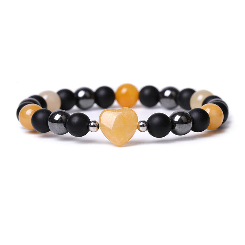 Bracelet de protection en forme de cœur Buddha Stones pierre d'onyx noir et œil de tigre en cristal