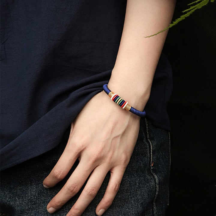 Bracelet tressé tibétain fait main en Buddha Stones avec nœud King Kong coloré et cinq éléments porte-bonheur