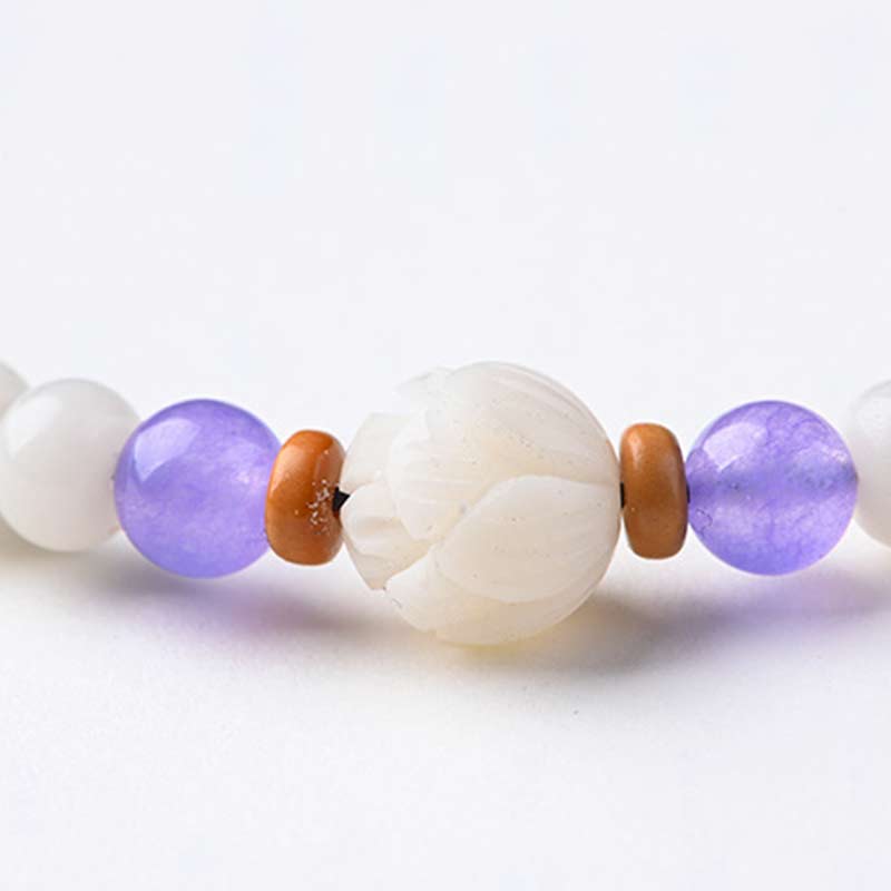 Bracelet de bénédiction Bodhi Lotus en jade blanc tibétain Buddha Stones