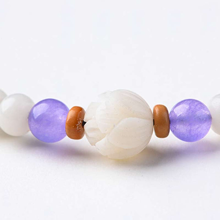 Bracelet de bénédiction Bodhi Lotus en jade blanc tibétain Buddha Stones