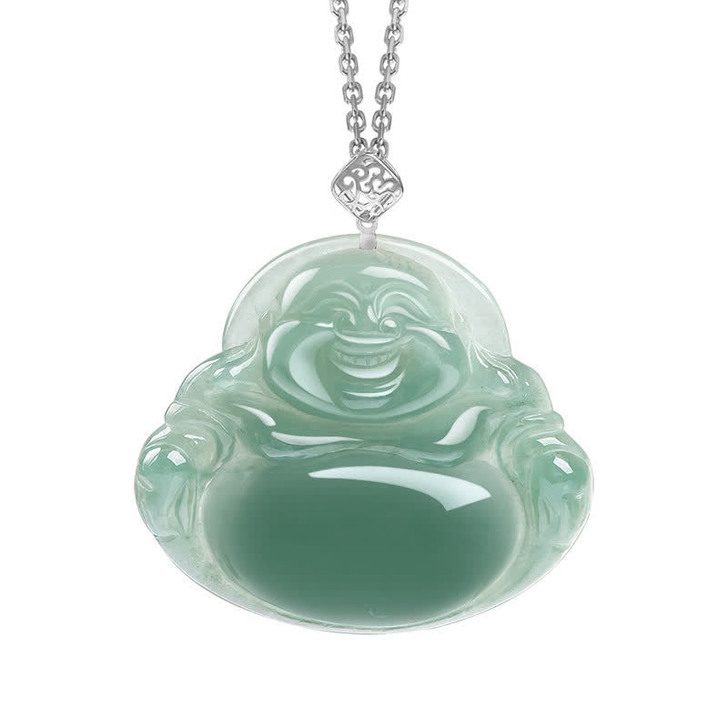 Collier pendentif Bouddha rieur en jade naturel pour la prospérité et l'abondance - Argent - image 5