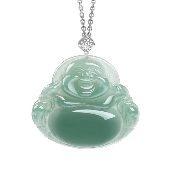 Collier pendentif Bouddha rieur en jade naturel pour la prospérité et l'abondance - Argent - image 5