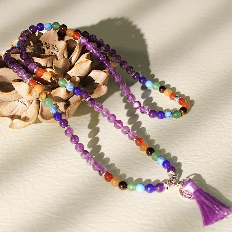 Collier et bracelet multicouches en perles de prière Mala en cristal de guérison et Buddha Stones 108