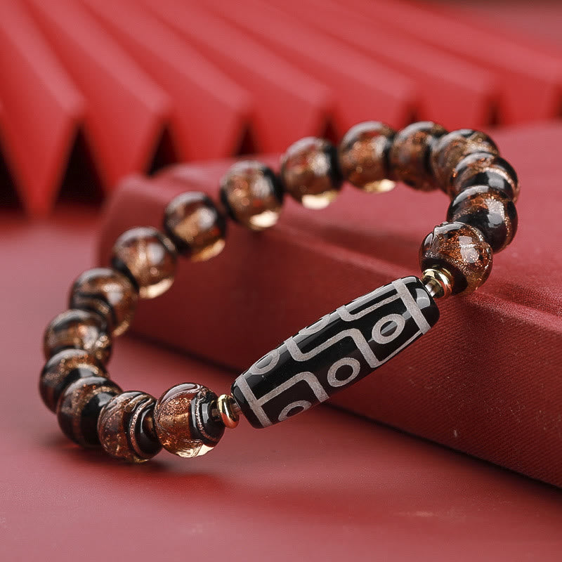 Buddha Stones Perle Dzi tibétaine à neuf yeux Perle Dzi à trois yeux Bracelet de richesse en perles de verre Liuli