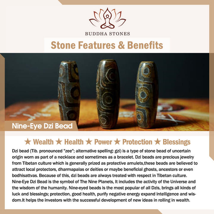 Buddha Stones Perle Dzi tibétaine à neuf yeux Décoration de richesse