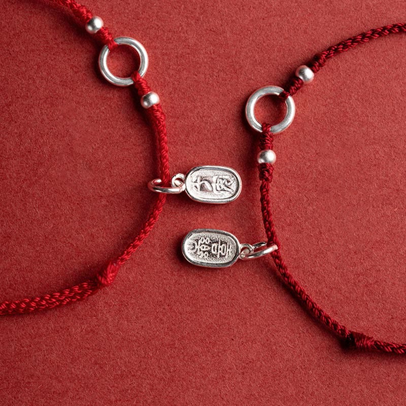 Bracelet en argent sterling 925 avec Buddha Stones et cordon rouge porte-bonheur, paix, joie, lotus, paix