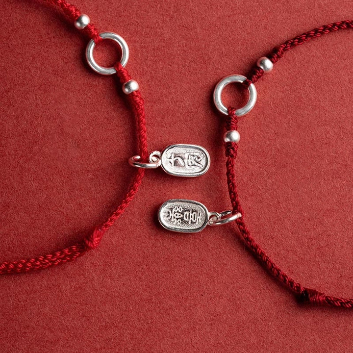 Bracelet en argent sterling 925 avec Buddha Stones et cordon rouge porte-bonheur, paix, joie, lotus, paix