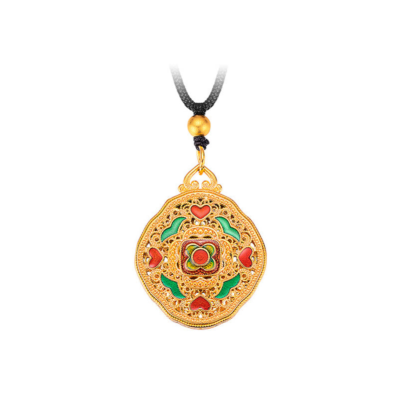 Collier pendentif en cuivre avec Buddha Stones et fleur d'amour et cœur