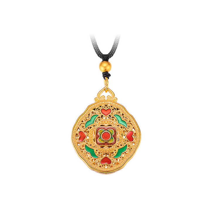 Collier pendentif en cuivre avec Buddha Stones et fleur d'amour et cœur