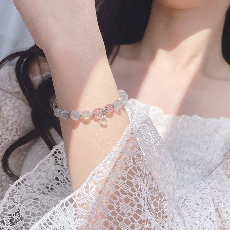 Bracelet porte-bonheur en pierre de lune et quartz fraise Buddha Stones - image 2
