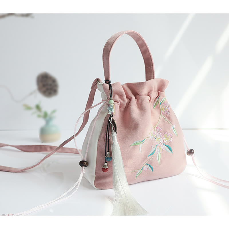 Sac à main en toile brodé à la main avec Buddha Stones et fleurs