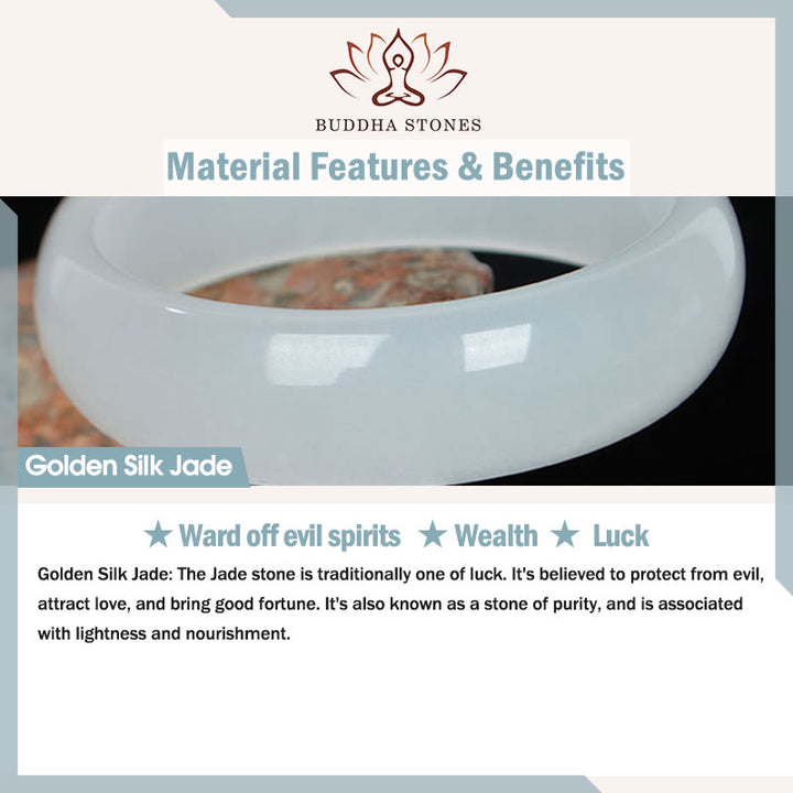 Bracelet en Buddha Stones en soie blanche naturelle dorée et bambou avec motif porte-bonheur et personnage Fu