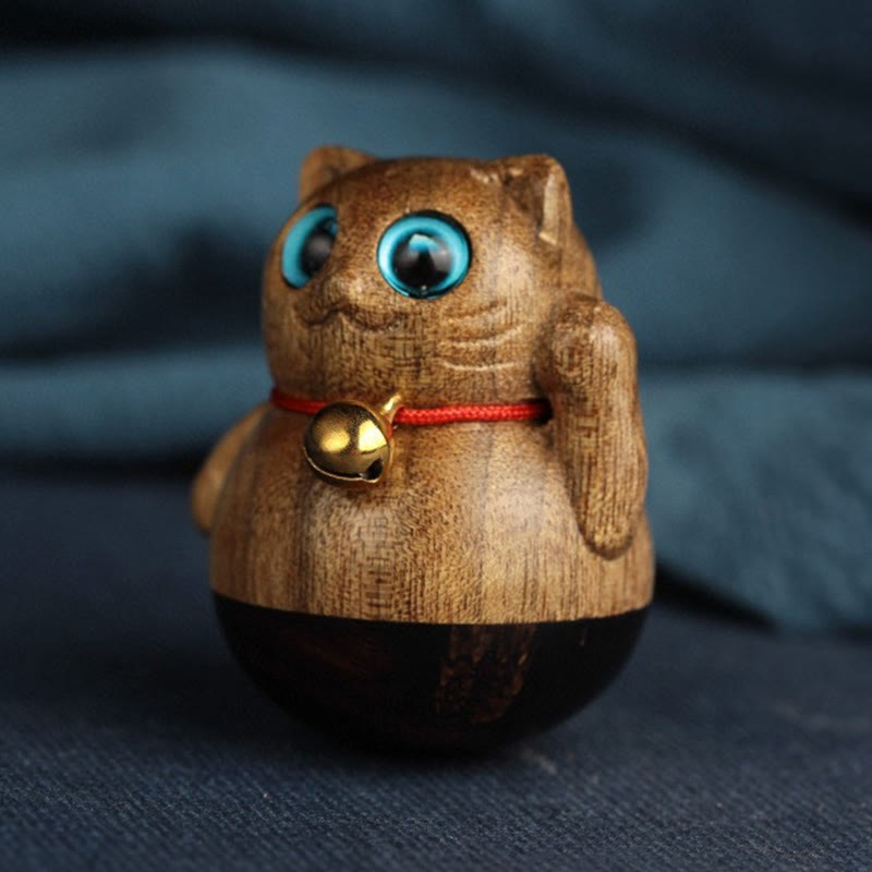 Buddha Stones Mini Chaton Porte-Bonheur Phoebe Zhennan Décoration de Bénédiction en Bois - image 17